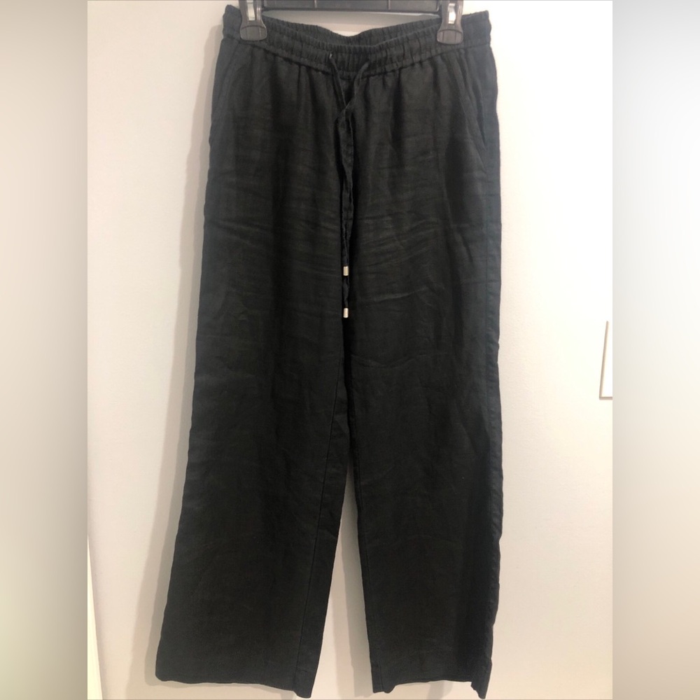Tommy Bahama Linen Pants Black Wide Leg Pull On Drawstring Coastal Women XS